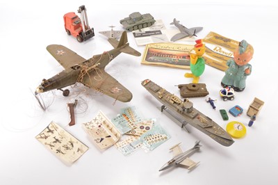 Lot 594 - Collection of mostly playworn circa 1960's plastic toys  and a few Catalogues (qty).