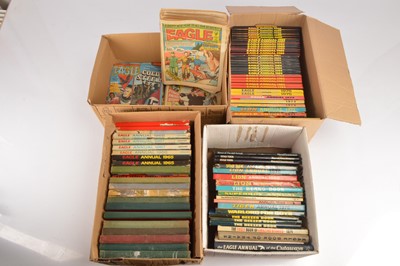 Lot 598 - Large collection of mainly Eagle Annuals from No 1 with many duplicates Eagle Comics and other annual including Star Trek and Lion (215+ in four boxes)