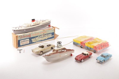 Lot 603 - Tri-ang Ships and other makers large scale  Cars and Trade pack of six plastic Tudor Rose style Tipper Trucks (12)