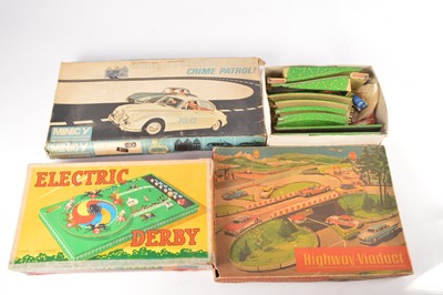 Lot 615 - Technofix Highway Viaduct set Tri-ang Minic Motorway Crime Patrol, Kay's Electric Derby and Marks Tinplate Speedway and other items (qty)