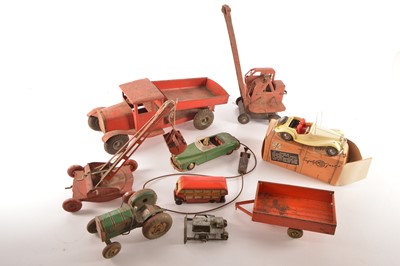 Lot 628 - Moko Diecast Bulldozer Tri-ang Steel Crane and Truck Mettoy Tractor Arnold Car Chad Valley Bus Grab Crane and Victory plastic MG Car (7)