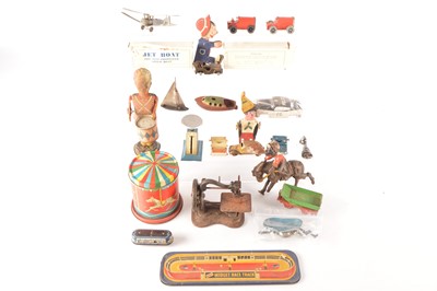Lot 633 - Collection of playworn and damaged Tin and other metal toys mostly circa early 1950's (25)