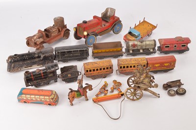 Lot 635 - Collection of circa  1960's playworn and rusty Tin Toys and Trains (18 Pieces)