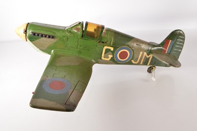 Lot 646 - A large scale wood construction static unmotorised model of an RAF Camoflagued Spitfire/Hurricane style single seater Airplane