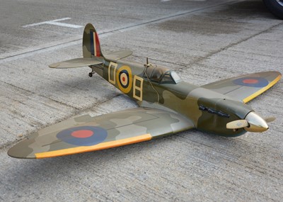 Lot 651 - Large scale plastic motorised flying camouflaged RAF Spitfie Airplane