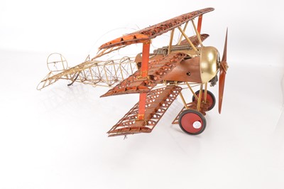 Lot 652 - Large scale metal and wood static unmotorised model of a Fokker Red Baron Tri-Plane