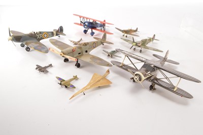 Lot 654 - Collection of Metal and Plastic Spitfires and American Bi-Planes and other makers Air Planes (12)