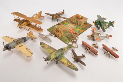 Lot 655 - Vintage and Modern Tinplate and other metals Spitfires and other Aircraft by various makers (11)