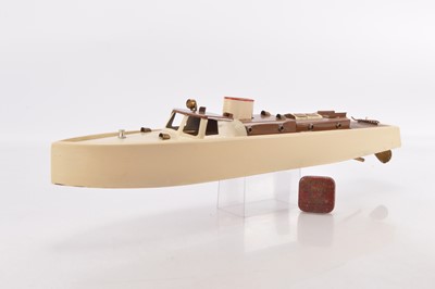 Lot 664 - A modified Bowman Steam boat to resemble a static model of a Steam launch with metal decking and funnel
