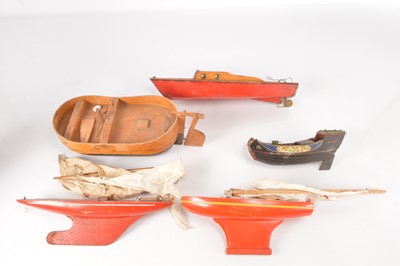 Lot 666 - two small pond yachts wooden cruiser chinese Junk and small oval shaped sailing boat (5)