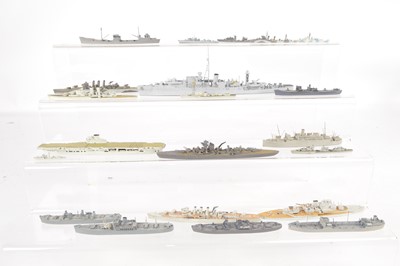 Lot 677 - Meridian by Skytrex 1:1350 'HMS Starling' LSME Black Swan class Frigate and Collection of plastic/Resin 1:1250 Waterline Naval Ships (21)