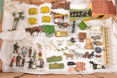Lot 693 - Britains Crescent and Charbens and other makers Farm Animals Figures Carts Accessories Huts and small Stable