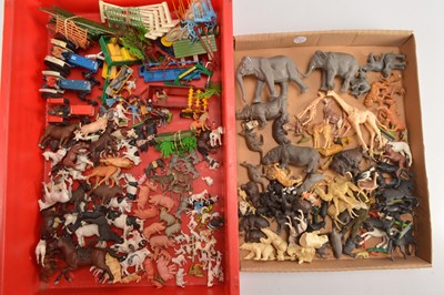 Lot 711 - Collection of Britains and Hong Kong and Chinese plastic Wild Zoo and Farm Animals and Britains Tractors Farm Equipment and Fencing (200+)