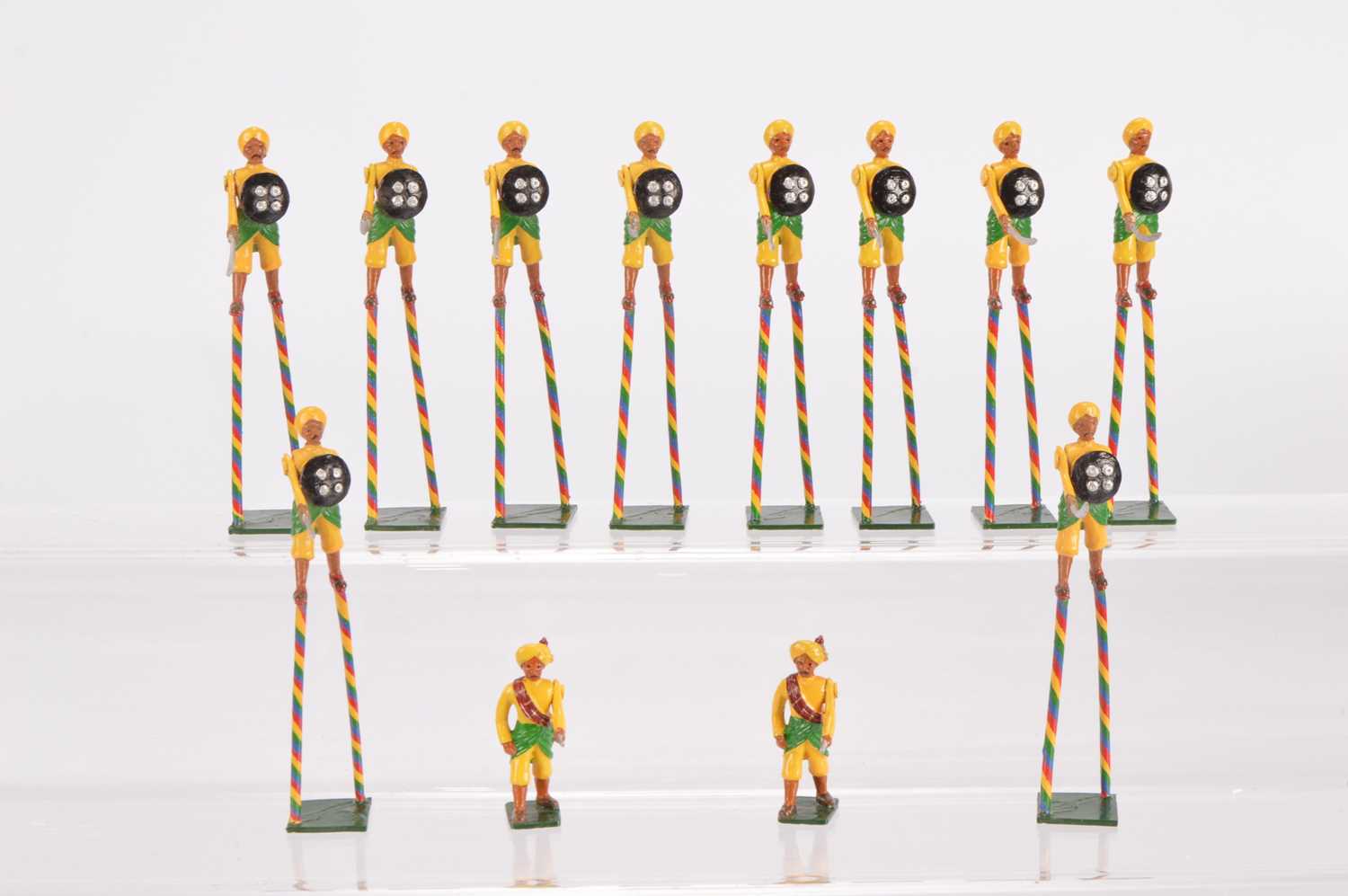 Lot 786 - Marlborough Military Models Durbar Series Indian Warriors walking (2) and on stilts (10)