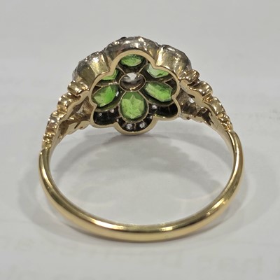 Lot 2 - An Edwardian diamond and demantoid garnet cluster ring