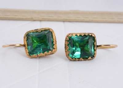 Lot 53 - A pair of 19th Century foil backed green paste drop earrings