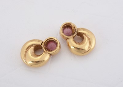 Lot 71 - A pair of continental yellow metal rose quartz and diamond drop earrings