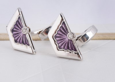 Lot 129 - A pair of contemporary silver and diamond set cufflinks by Nicole Barr