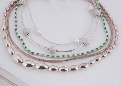 Lot 137 - A collection of silver and gem set contemporary necklaces