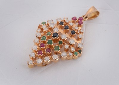 Lot 144 - A continental multi gem set navette shaped pendant