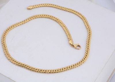 Lot 161 - A continental 750 marked yellow metal flattened curb link necklace