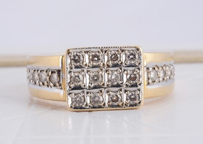 Lot 168 - A continental yellow metal 14k stamped diamond set signet ring