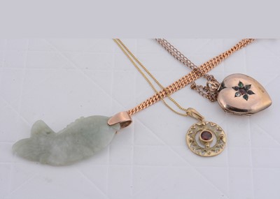 Lot 211 - A Chinese hardstone fish pendant on a 9ct gold chain