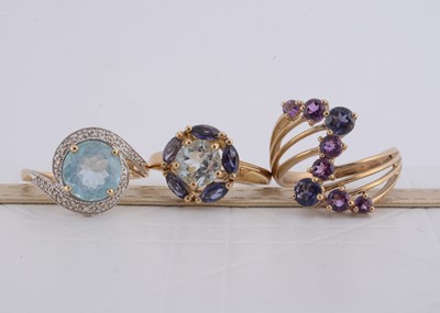 Lot 216 - Three QVC 9ct gold dress rings