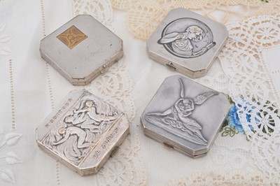 Lot 312 - Three square Art Deco chromed Vanipact de Fleury compacts