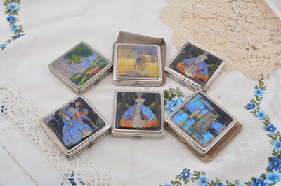 Lot 345 - Six 1930s square Coty chrome and butterfly wing compacts