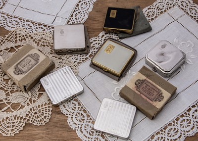 Lot 352 - Four 1920s or 1930s square chrome Coty compacts