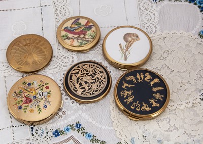Lot 362 - Six circular gilt metal Melissa and other compacts c1950s
