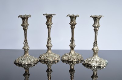 Lot 392 - A set of Victorian silver plated candle sticks
