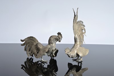 Lot 393 - A pair of early 20th century German silver fighting cockerels
