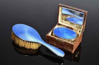 Lot 405 - A George V silver and enamel hairbrush