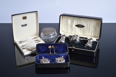 Lot 462 - A boxed c1960s silver three piece cruet set and other items