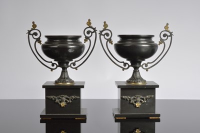Lot 475 - A pair of Victorian slate garniture urns