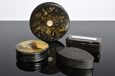 Lot 482 - Four 19th century paper mache snuff boxes