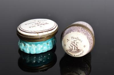 Lot 485 - Two Georgian Bilston enamel patch boxes