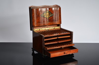 Lot 495 - A Victorian walnut veneered and inlaid cigar chest