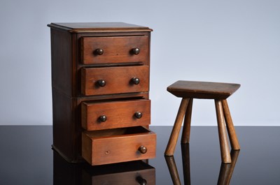 Lot 502 - A small Victorian mahogany apprentice piece chest of drawers and a stool