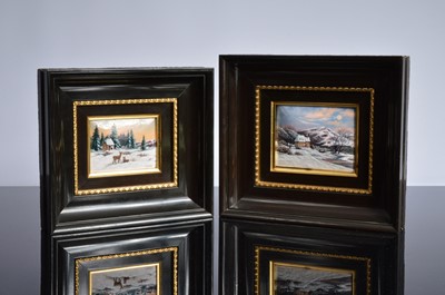 Lot 503 - A pair of c1980s hand painted scenes in enamel on copper by G. Candelier of Limoges