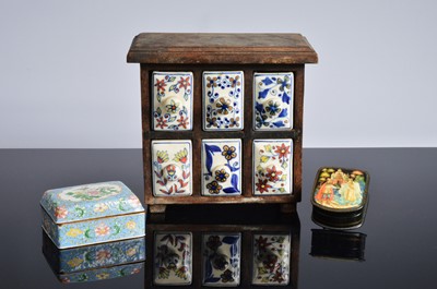 Lot 509 - A small spice cabinet and two boxes
