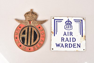 Lot 121 - A WWII Period A.R.P Air Raid Warden enamel sign