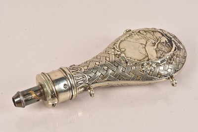 Lot 502 - A White Metal Hunting Powder/Shot Flask by G & J.W Hawksley