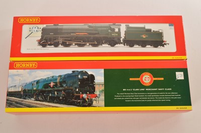 Lot 135 - Hornby 00 Gauge boxed BR  green rebuilt West Country and Merchant Navy Class Locomotives and Tenders (2)