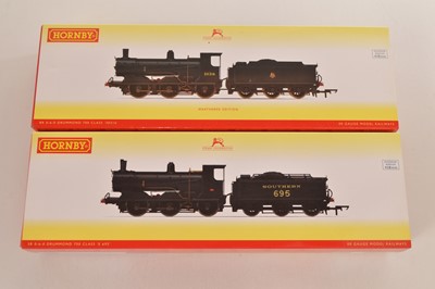 Lot 143 - Hornby 00 Gauge boxed SR and BR black Drummond 700 Class 0-6-0 Locomotives and Tenders (3)