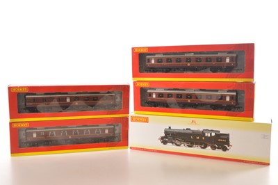 Lot 168 - Hornby 00 Gauge (China) LMS 2-6-4 Tank Locomotive and tender and four LMS maroon Corridor Coaches (5)