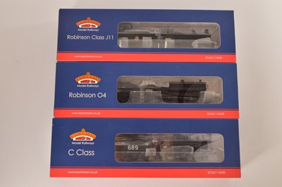 Lot 232 - Bachmann boxed 00 Gauge BR black Robinson Class J11 and Class 04 and SECR Wartime grey C Class  Steam Locomotives and Tenders (3)