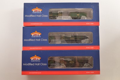 Lot 260 - Bachmann boxed 00 Gauge BR green Modified Hall Class 4-6-0 Locomotives and Tenders all with decoders fitted (3)